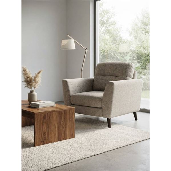 Primo Calum Beige Fabric Armchair, Wooden Legs