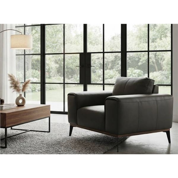 Modern Grey Leather Armchair With Metal Legs