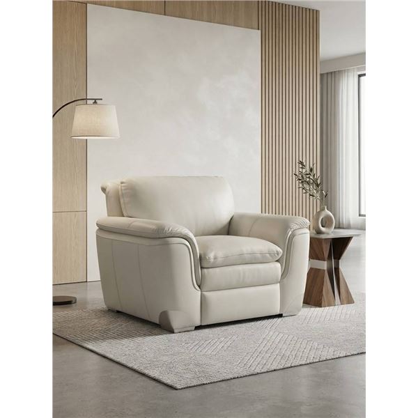 Off-White/Cream Real Natural Leather Armchair