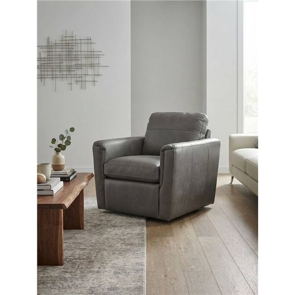 Grey Leather Armchair Real Natural Leather