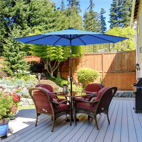 10 Ft LED Market Umbrella Blue