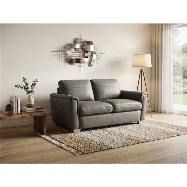 Grey Real Leather Loveseat