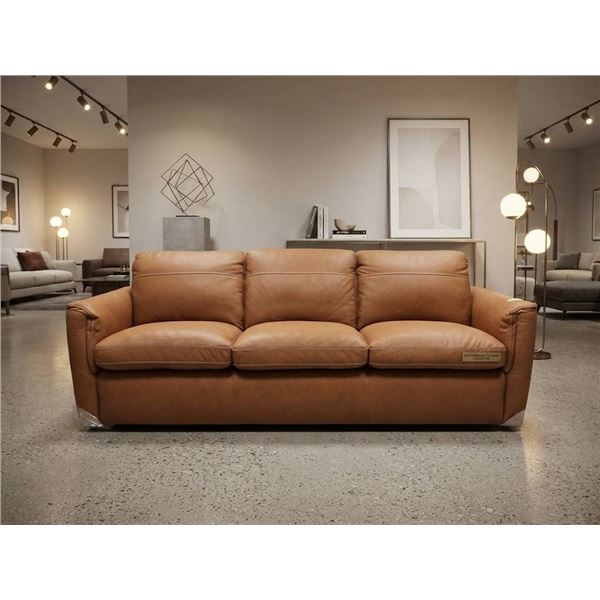 Tan Real Natural Leather Three-Seat Sofa