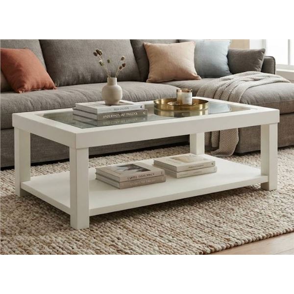 White Wood Coffee Table With Glass Top