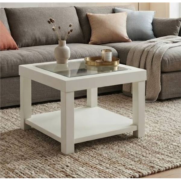 White Wood Side Table With Shelf