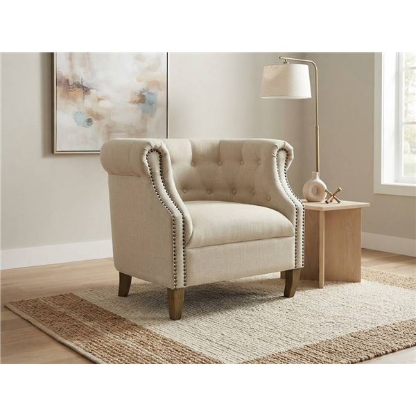 Jofran Grace Natural Club Chair Brass Nailhead