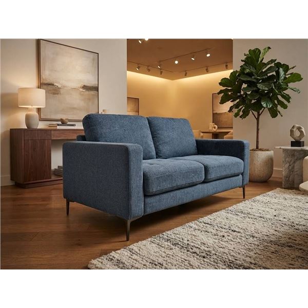 Blue Fabric Loveseat With Tufted Cushions