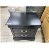Image 2 : Black Wood Two-Drawer Nightstand Silver Handles