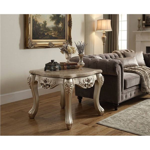 Cosmos Furniture Marble Top Table with Ornate Legs