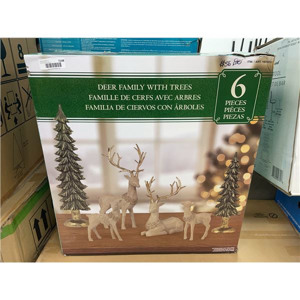 Deer Family With Trees 6 Piece Figurine Set