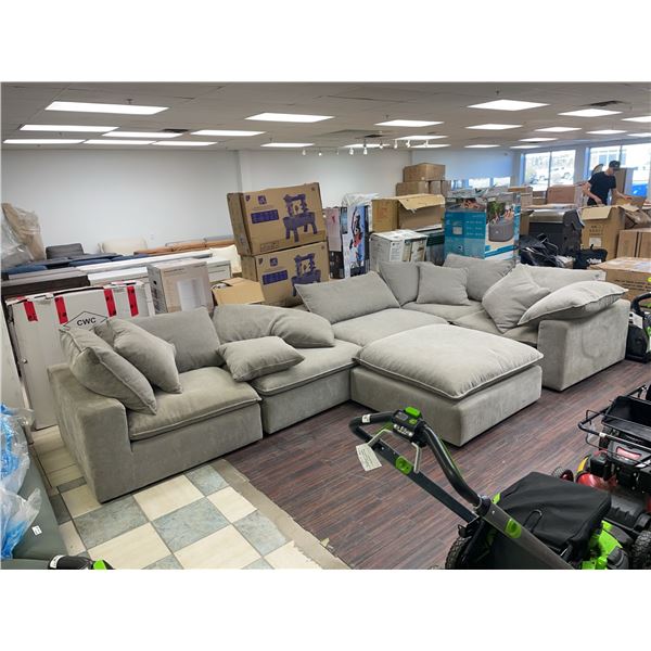 Modular Grey Fabric Sectional Sofa With Ottoman