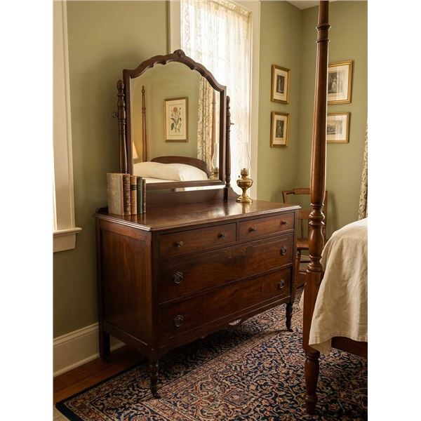 Wooden Dresser With Mirror and Four Drawers, approximate dimensions: 42" x 21" x 68", Height includi