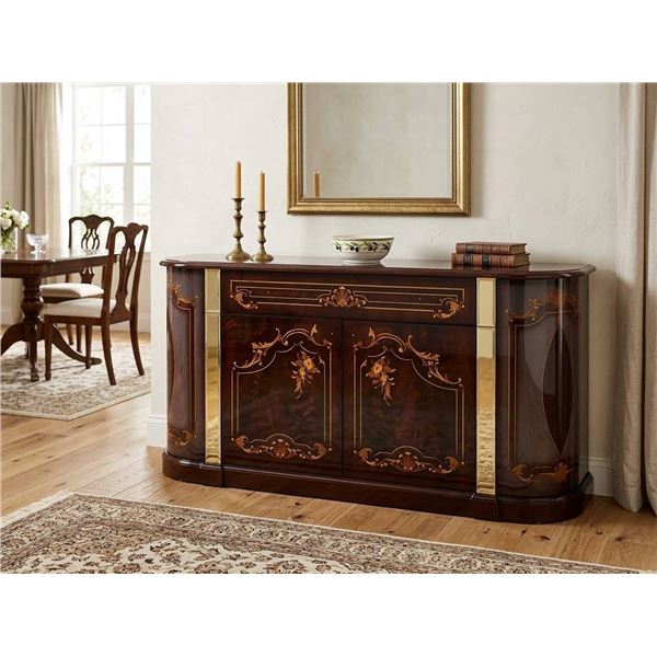 Wood Sideboard With Floral Inlay In Box