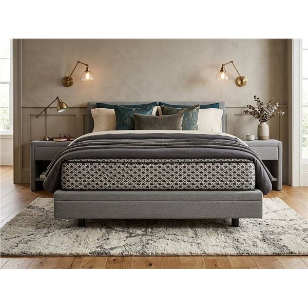 Grey Upholstered Bed Base With Legs, NO Mattress, No headboard