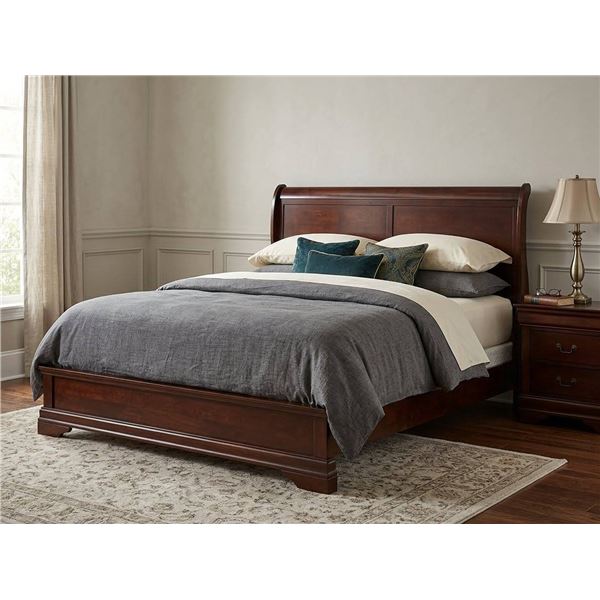 Dark Wood Sleigh Style Queen Headboard, No Frame