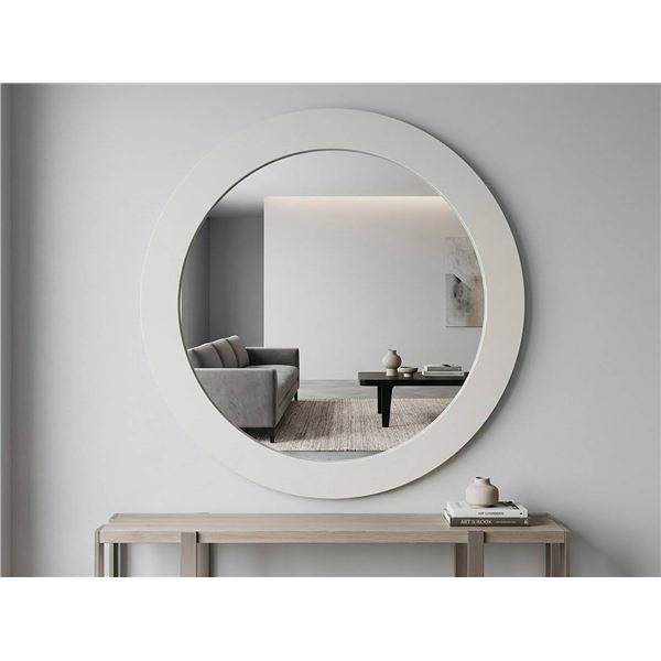 Round Wall Mirror With Wide White Frame