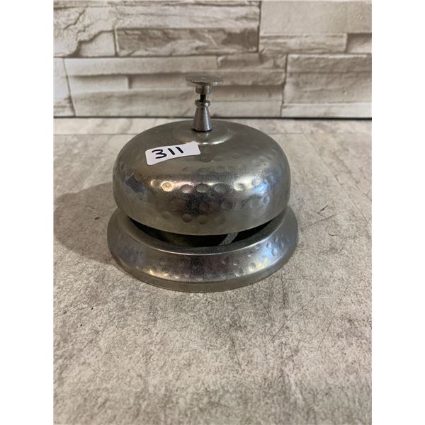 Vintage Style Hammered Silver Tone Metal Desk & Reception Service Call Bell