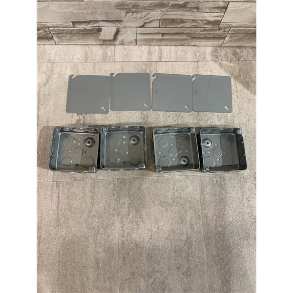 Lot Of 4 4in Square Galvanized Steel Electric Junction Boxes