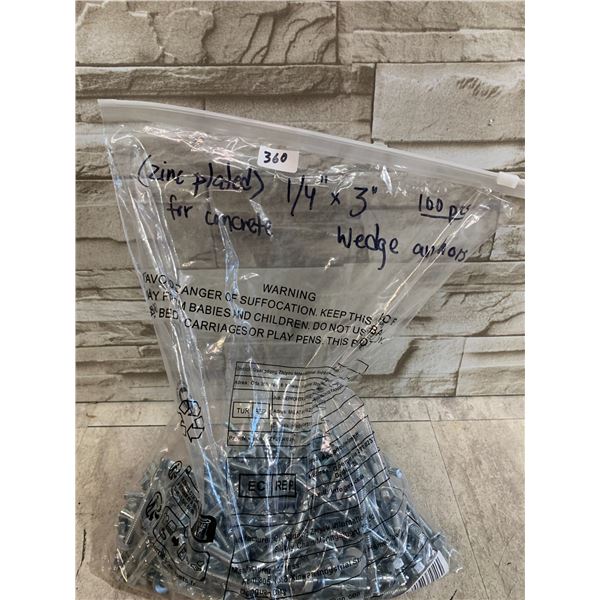 100 PCS - Zinc Plated 1/4in x 3in Wedge Anchors For Concrete
