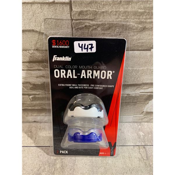 2 Pack Of Franklin Sports Oral Armour Dual Colour Mouth Guards - Youth Ages 6 - 11