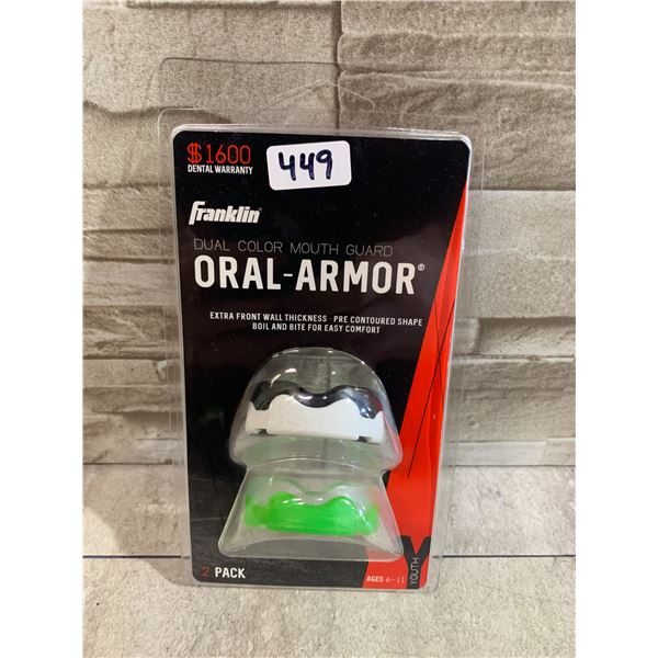 2 Pack Of Franklin Sports Oral Armour Dual Colour Mouth Guards - Youth Ages 6 - 11