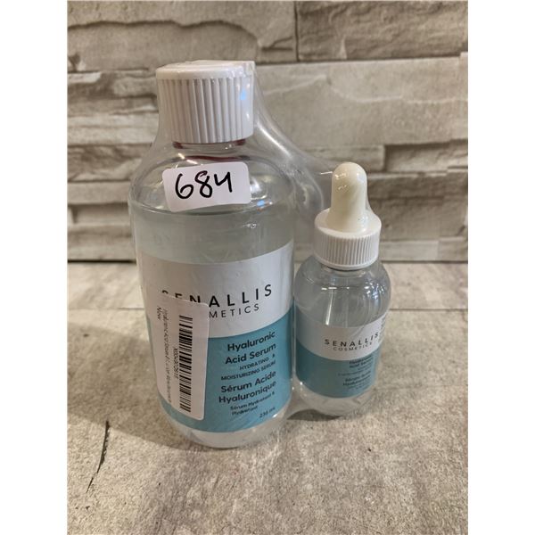Lot Of 2 Senallis Cosmetics Hyaluronic Acid Serum Bottles - 1 236mL - 1 60mL