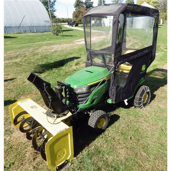 John Deere S140 Garden tractor, showing 44 hours, with Model 44" front mount snowblower and 48" mowe