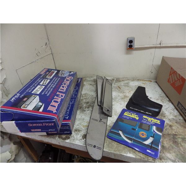 lot of screen front for various vehicles, mudflaps etcetera