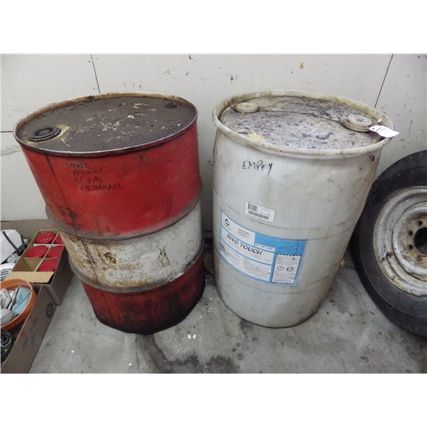 metal and plastic 45 Gallon drums