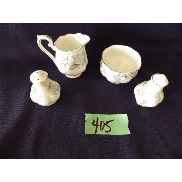 Royal Albert " Silver Maple " Bone China salt & pepper, cream & sugar