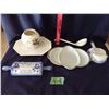 Image 1 : milk glass pickle dish & blue decorated items