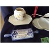 Image 2 : milk glass pickle dish & blue decorated items
