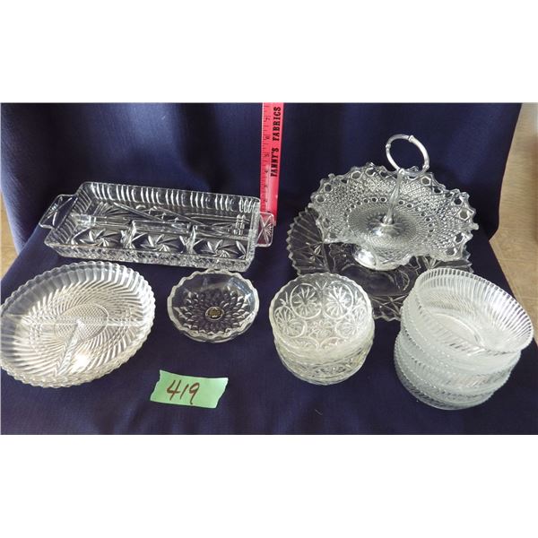 cut glass bowls, small dishes & 2 tier dainty plate