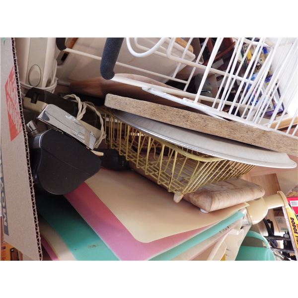 dish rack, cutting boards , electric knife,   can openers
