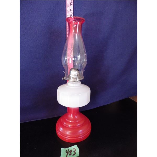 vintage red & white coal oil Lamp with White Star burner
