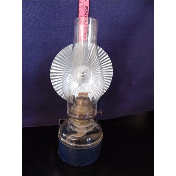 vintage coal oil wall mount Lamp with reflector shield