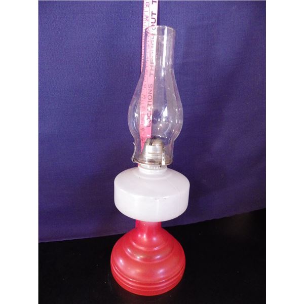 vintage red & white coal oil Lamp with White Star burner