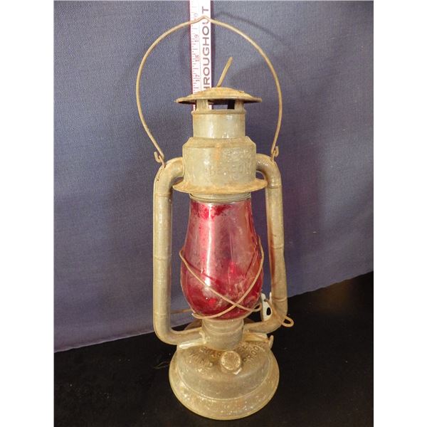 beacon barn Lantern with red glass
