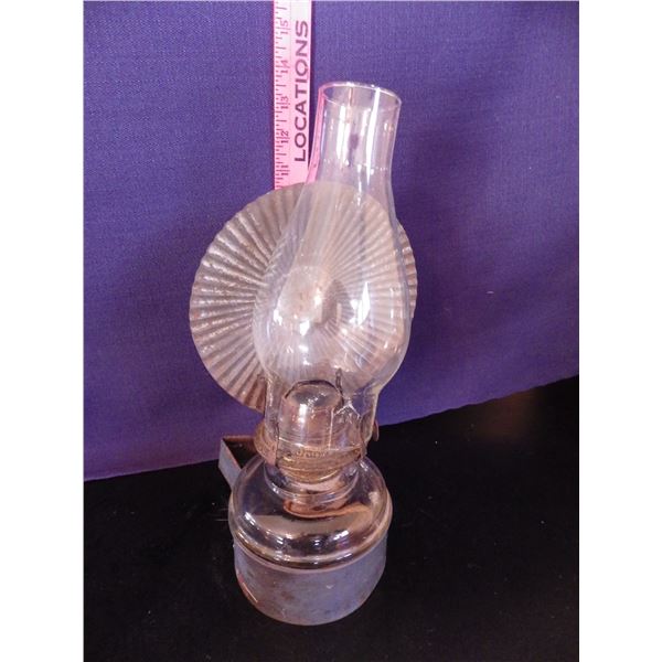 vintage coal oil wall mount Lamp with reflector shield / Banner burner