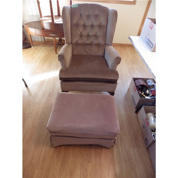 Button back wingback chair and ottoman - note ottoman does not match chair