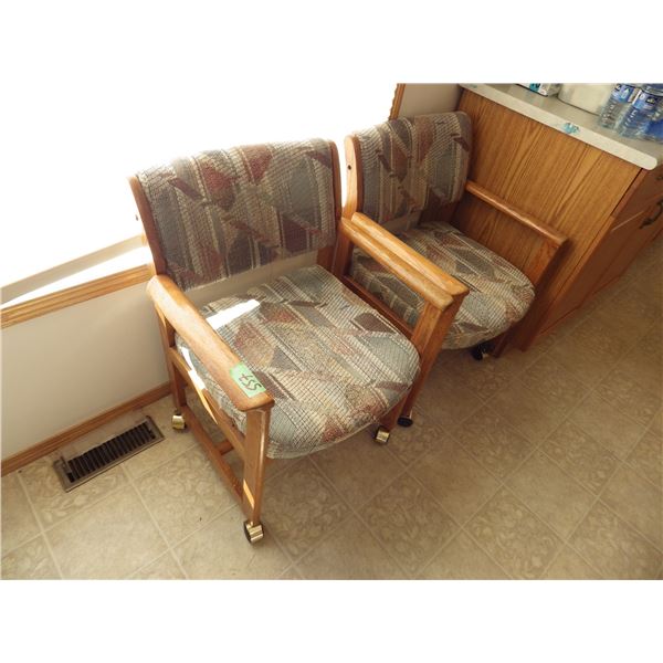 2 wood framed upholstered chairs