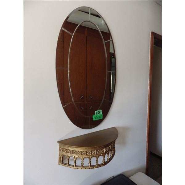 Oval wall mirror and wall mount self