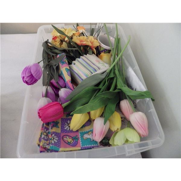 plastic container of Easter style decorations