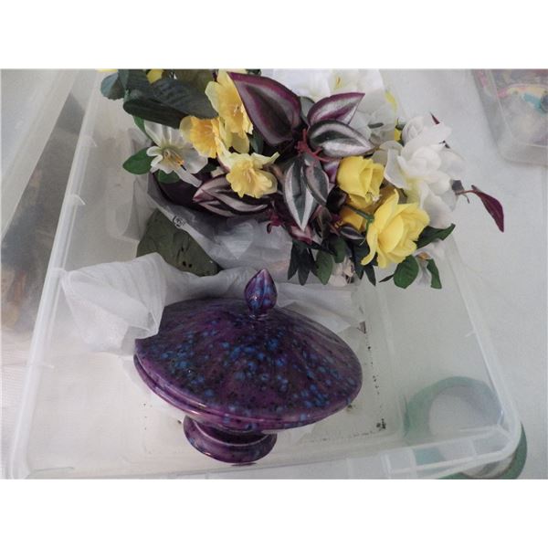 plastic container with Silk  flowers etcetera
