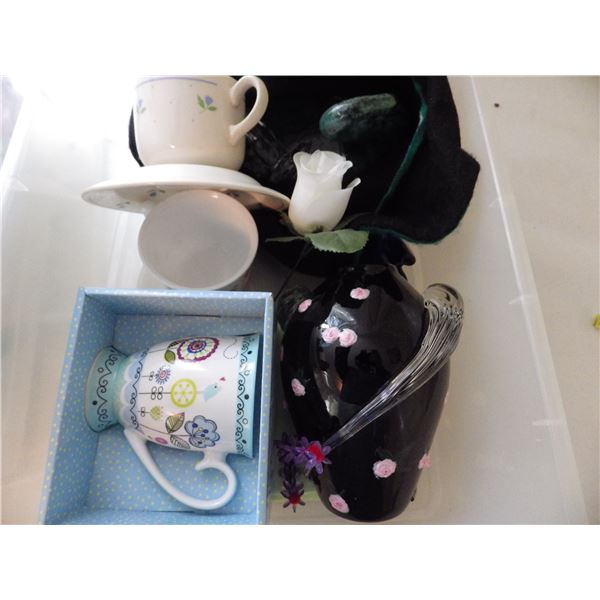 plastic Container  with teacup decorations etc