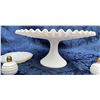 Image 3 : Fenton Hobnail Milk Glass Cake Stand With Salt and Pepper Shakers and Grape Dish