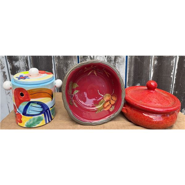 Ceramic Canisters and Bowl Including Tracy Octavia Hill Collection, Set of 3