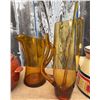 Image 4 : 4 Assorted Tableware: Ceramic Soup Pot, Decorated Crock, 2 Amber Glass Pitchers