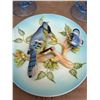 Image 2 : 5 Blue Glass Dessert Goblets and Made in Italy Porcelain Plate with Raised Blue Jays