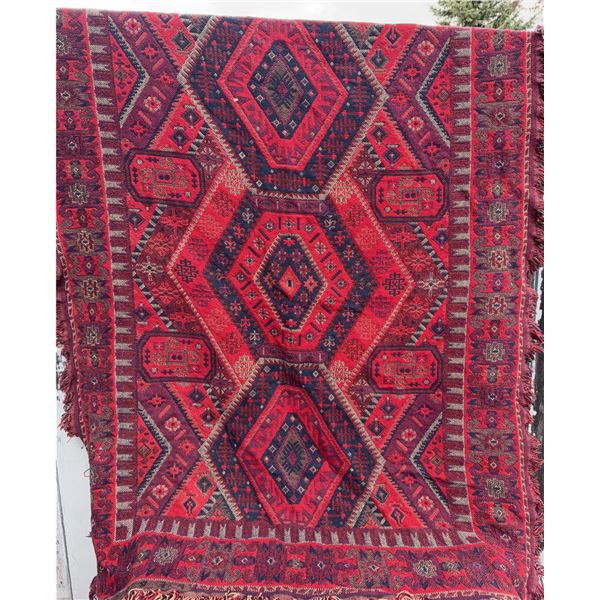 Perry Ellis Machine Woven Cotton Rug, Red Geometric Pattern, Made in USA